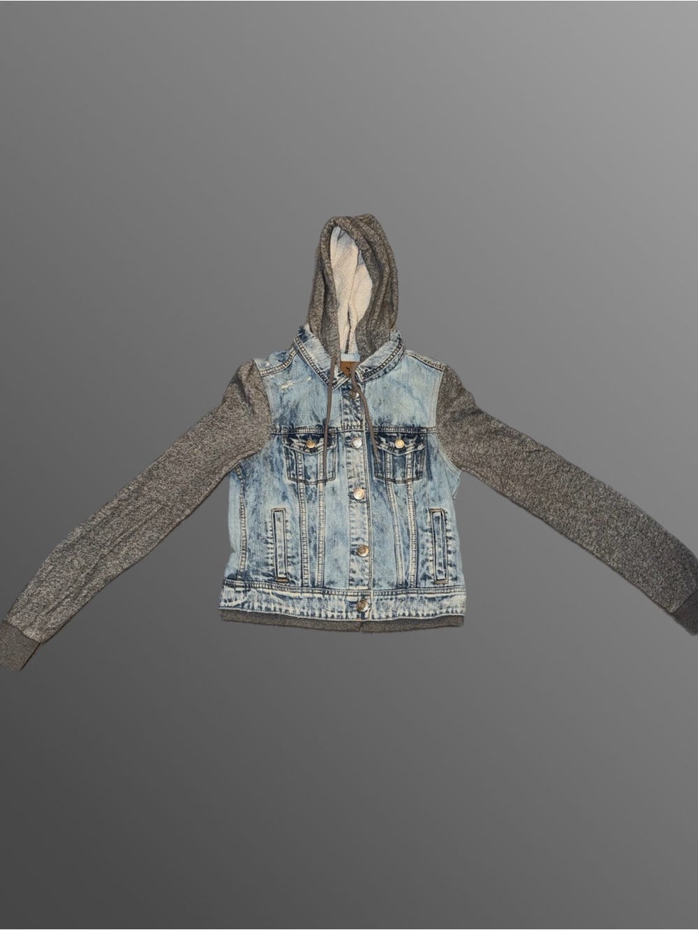 American Eagle Denim hoodie jacket with knit sleeves